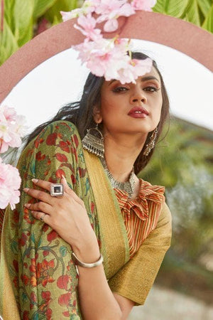 Moss Green Banarasi Chanderi Saree