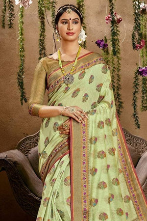 Olive Green Banarasi Chanderi Saree