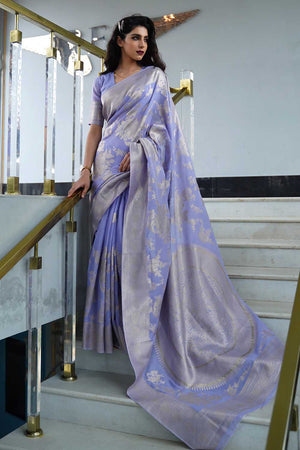 Periwinkle Purple Banarasi - Chanderi Saree