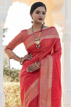 Banarasi - Chanderi Saree Persian Red Banarasi Chanderi Saree saree online