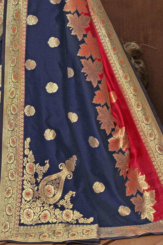 Red And Blue Banarasi Chanderi Fusion Saree red chanderi saree