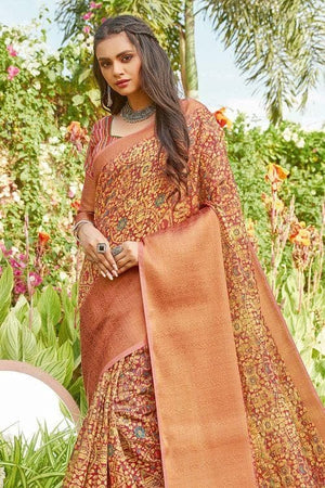 Scarlet Red Banarasi Chanderi Saree