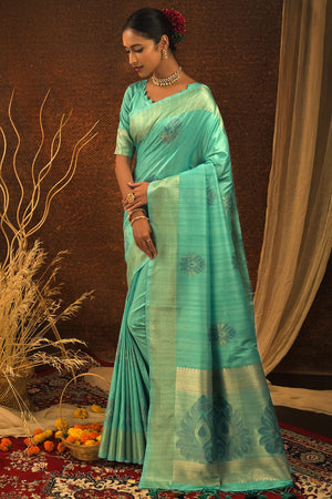 Sea Green Banarasi Chanderi Saree