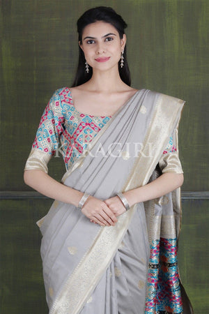 Slate Grey Banarasi - Chanderi Saree