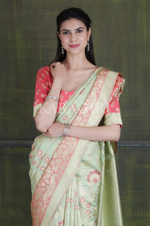 Tea Green Banarasi - Chanderi Saree