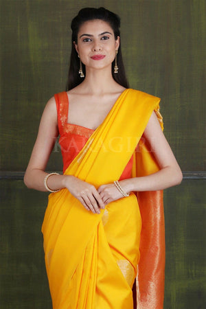 Tuscany Yellow Banarasi - Chanderi Saree