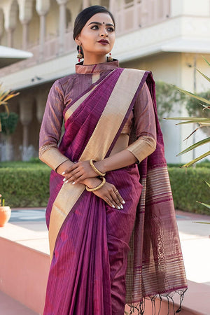 Banarasi - Chanderi Saree Yam Purple Banarasi Chanderi Saree saree online