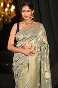 Bright Grey Khaddi Georgette Banarasi Saree Banarasi Khaddi Georgette Saree Bright Grey Khaddi Georgette Banarasi Saree saree online
