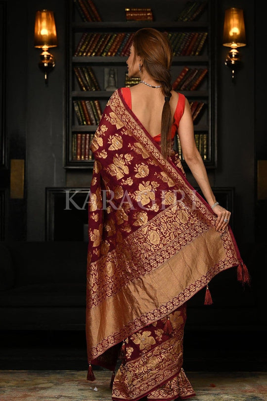 Carmine Red Khaddi Banarasi Georgette Saree georgette saree