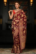 Carmine Red Khaddi Banarasi Georgette Saree georgette