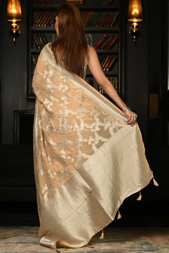 Champagne Beige Khaddi Banarasi Georgette Saree georgette saree