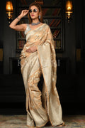 Champagne Beige Khaddi Banarasi Georgette Saree designer saree