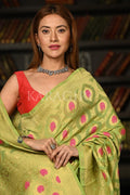 Chartreuse Green Khaddi Banarasi Georgette Saree green saree