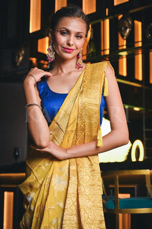 Banarasi Khaddi Georgette Saree Corn Yellow Banarasi Khaddi Georgette Saree saree online