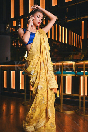 Corn Yellow Banarasi Khaddi Georgette Saree