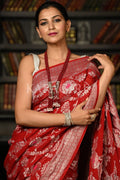 Crimson Red Khaddi Banarasi Goergette Saree georgette dress