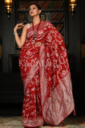 Crimson Red Khaddi Banarasi Goergette Saree georgette material