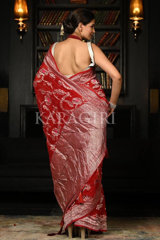 Crimson Red Khaddi Banarasi Goergette Saree georgette banarasi saree