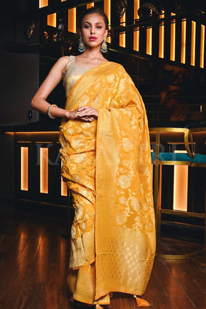Banarasi Khaddi Georgette Saree Dandelion Yellow Banarasi Khaddi Georgette Saree saree online