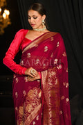 Dark Persian Red Banarasi Khaddi Georgette Saree Banarasi Khaddi Georgette Saree Dark Persian Red Banarasi Khaddi Georgette Saree saree online