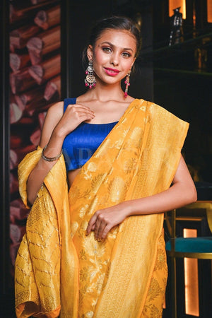Banarasi Khaddi Georgette Saree Honey Yellow Banarasi Khaddi Georgette Saree saree online