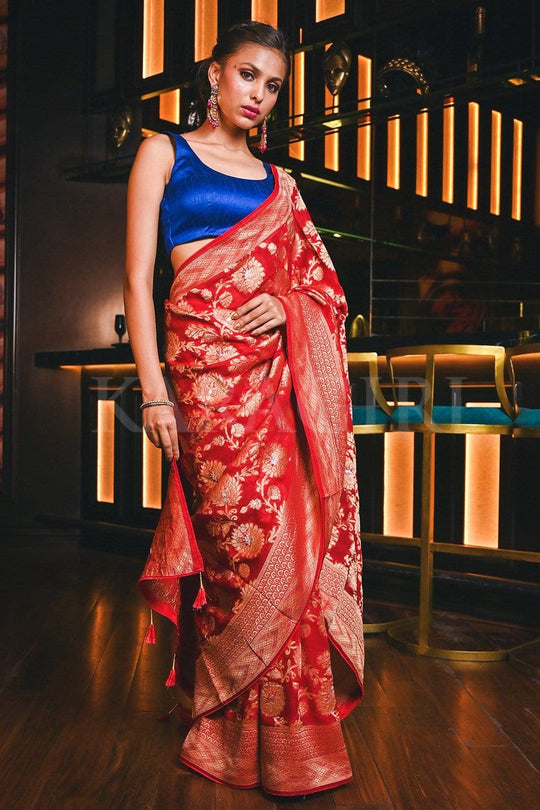 Lava Red Banarasi Khaddi Georgette Saree Banarasi Khaddi Georgette Saree Lava Red Banarasi Khaddi Georgette Saree saree online