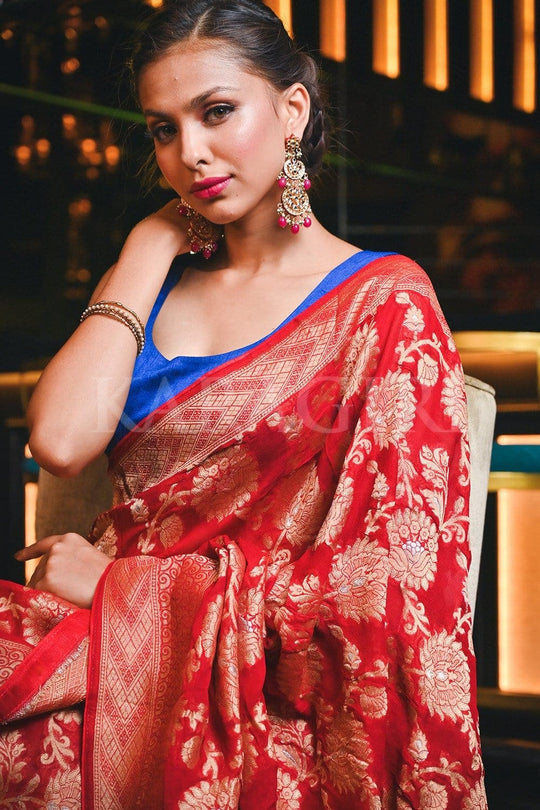 Lava Red Banarasi Khaddi Georgette Saree Banarasi Khaddi Georgette Saree Lava Red Banarasi Khaddi Georgette Saree saree online