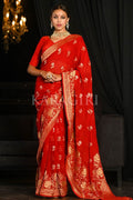 Safe Red Banarasi Khaddi Georgette Saree Banarasi Khaddi Georgette Saree Safe Red Banarasi Khaddi Georgette Saree saree online