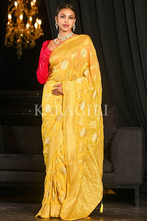 Sunshine Yellow Khaddi Georgette Banarasi Saree