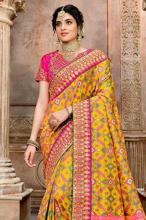 Canary Yellow Banarasi Patola Saree