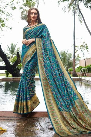 Cerulean Blue Banarasi Patola Saree