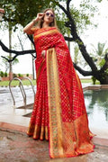 Cherry Red Banarasi Patola Saree Banarasi - Patola Saree Cherry Red Banarasi - Patola Saree saree online