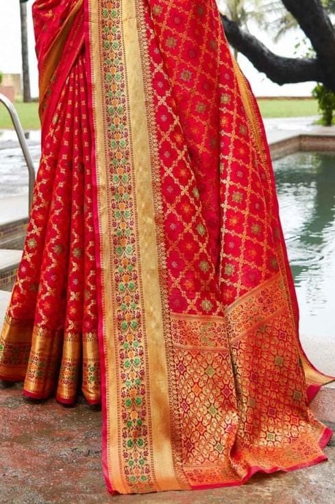 Cherry Red Banarasi Patola Saree Banarasi - Patola Saree Cherry Red Banarasi - Patola Saree saree online