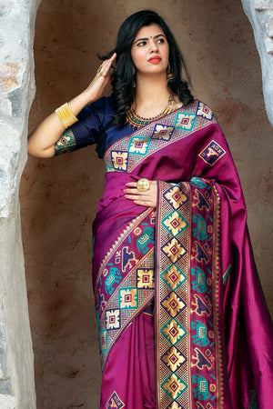 Mulberry Purple Banarasi Patola Saree