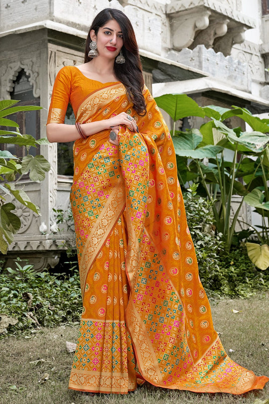 Mustard Yellow Banarasi Patola Saree yellow banarasi saree