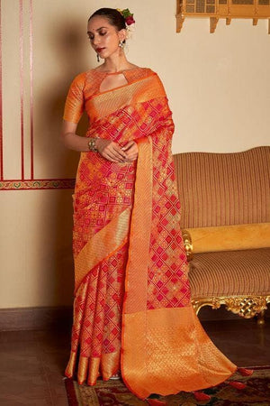 Pure Red Banarasi Patola Saree