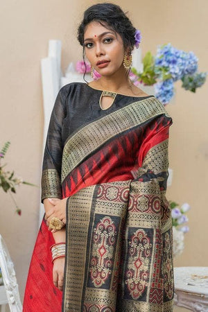 Crimson Red Banarasi Raw Silk Saree