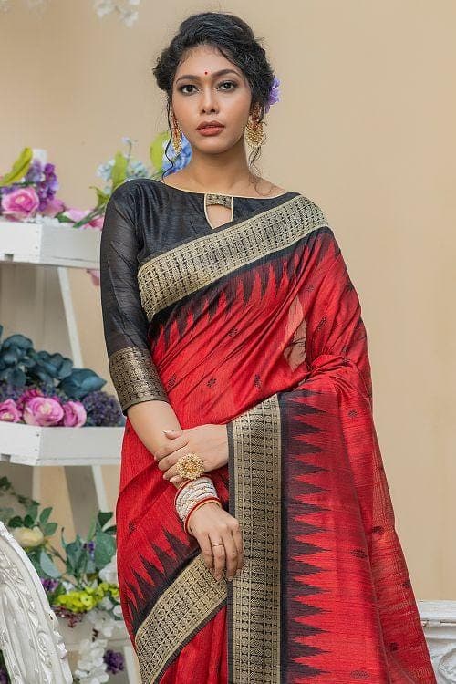 Crimson Red Banarasi Raw Silk Saree Crimson Red Banarasi Raw Silk Saree