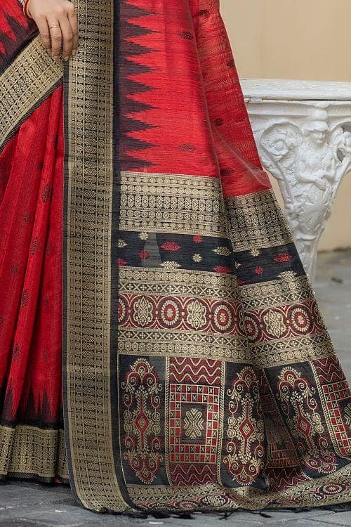 Crimson Red Banarasi Raw Silk Saree Crimson Red Banarasi Raw Silk Saree
