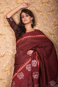Garnet Red Banarasi Raw Silk Saree Garnet Red Banarasi Raw Silk Saree