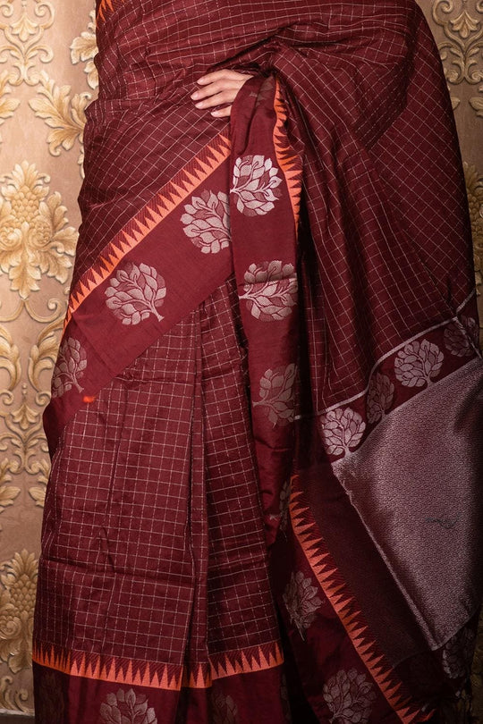 Garnet Red Banarasi Raw Silk Saree Garnet Red Banarasi Raw Silk Saree