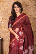 Garnet Red Banarasi Raw Silk Saree Garnet Red Banarasi Raw Silk Saree
