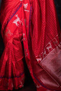 Rose Red Banarasi Raw Silk Saree Rose Red Banarasi Raw Silk Saree
