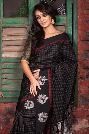 Sable Black Banarasi Raw Silk Saree