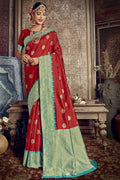 Apple Red Zari Woven Banarasi Saree Buy banarasi saree online