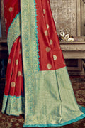 Apple Red Zari Woven Banarasi Saree Banarasi Saree Apple Red Zari Woven Banarasi Saree saree online