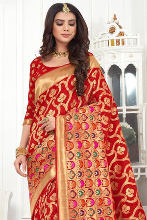 Beautiful Pomegranate Red Banarasi Saree