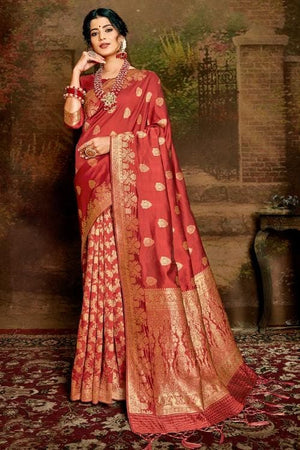 Berry Red Banarasi Saree