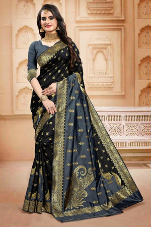 Black Multi Colour Zari Woven Banarasi Saree