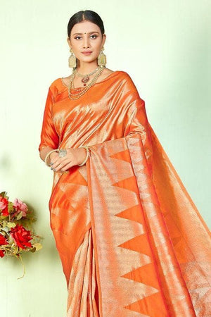 Blaze Orange Zari Woven Banarasi Saree